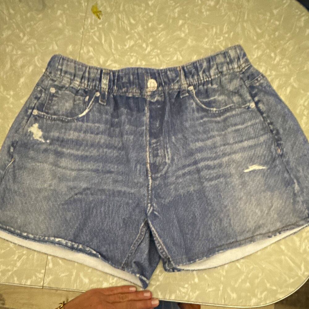 LINE Women's Blue Denim Cut-Off Shorts 5-Pocket Flat Front Cotton, M